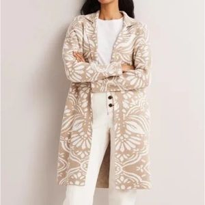 Boden Tan and White Floral Cardigan